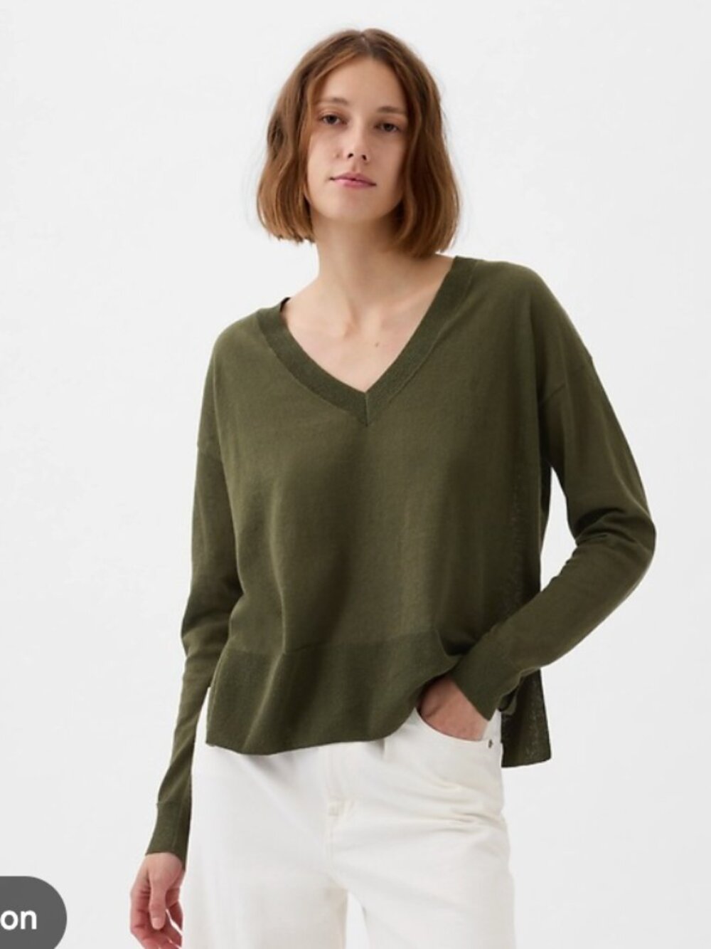 GAP 24/7 Split-Hem Linen-Blend Sweater - Ripe Olive Green Small Tall